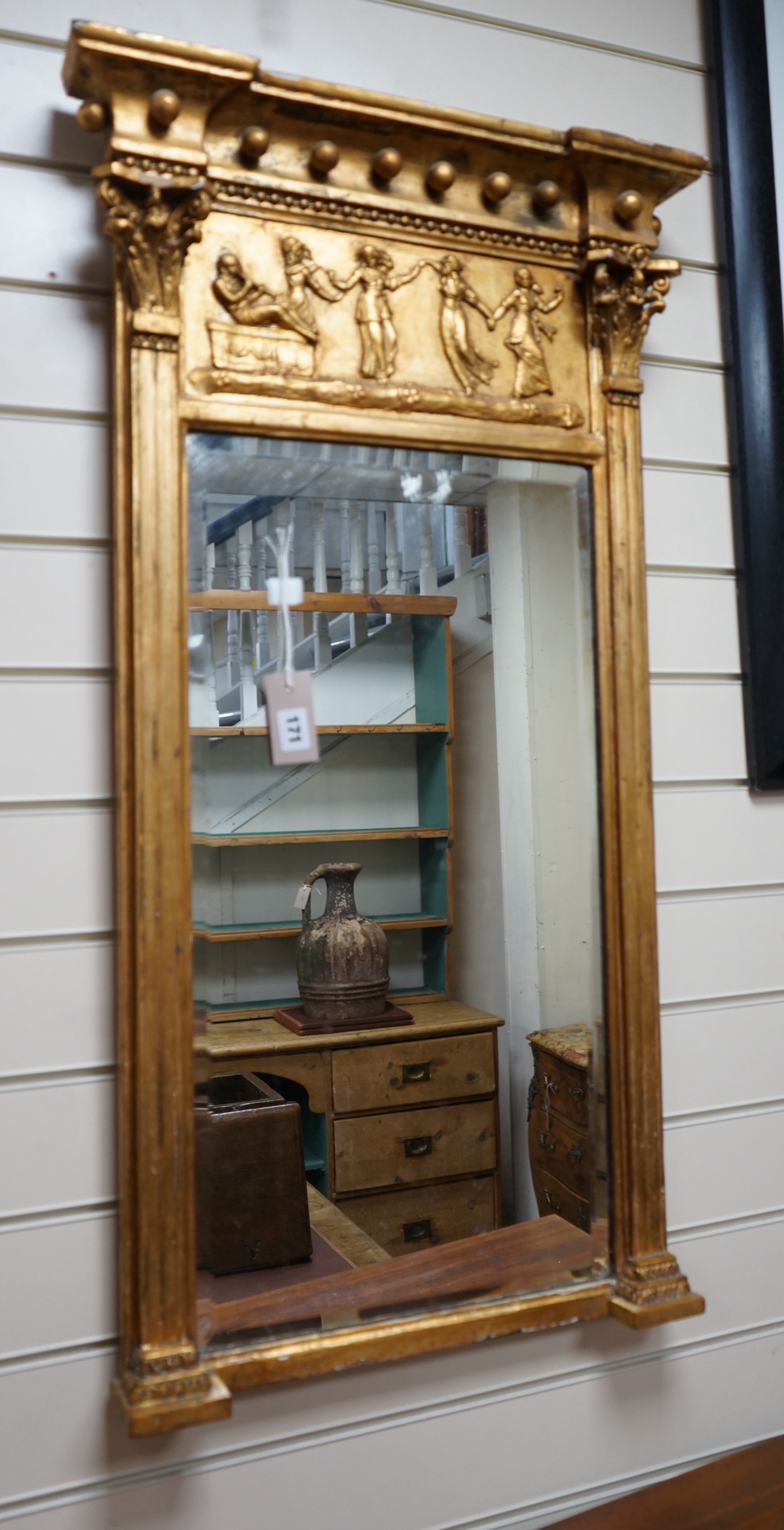 A Regency giltwood and gesso pier glass, width 49cm, height 99cm